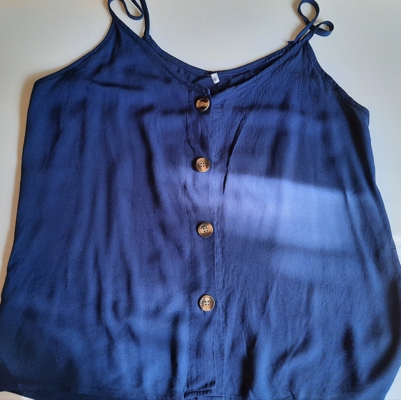 Size L Dark Blue Cotton Button Down Tank Top - Picture 1 of 7